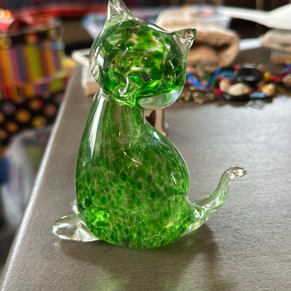 Murano Style Glass Blown Cat Paperweight